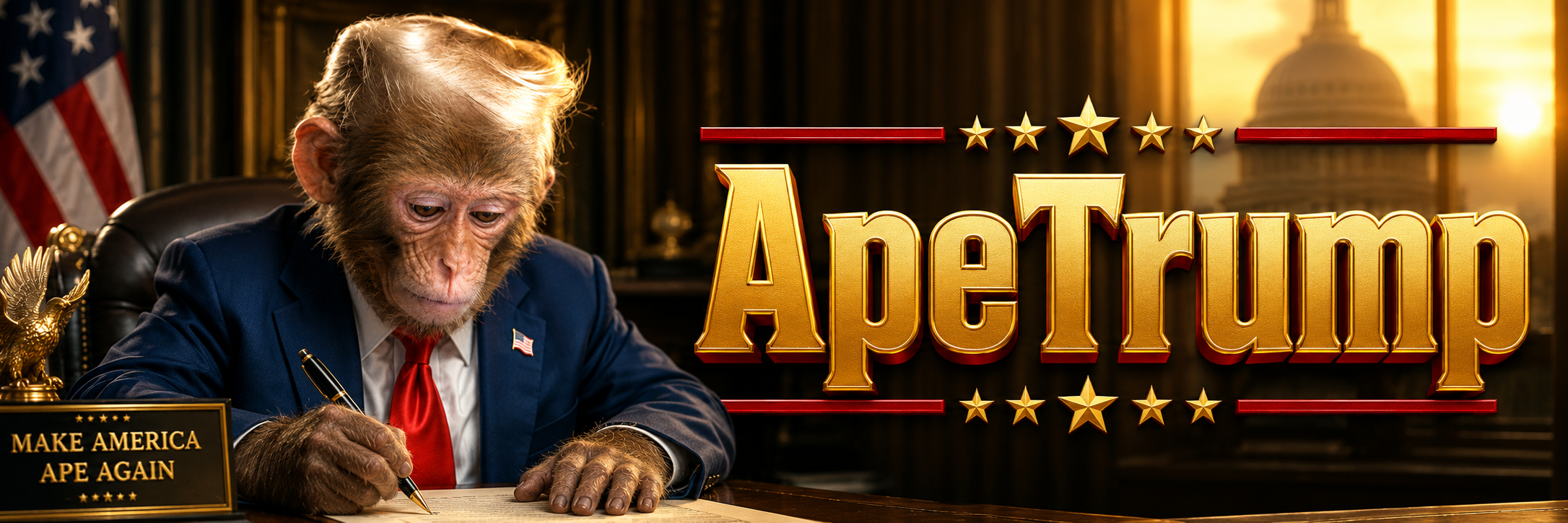 ApeTrump at the desk, signing the order
